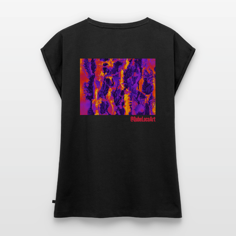 Frauen T-Shirt mit gerollten Ärmeln | No. 1 - Schwarz